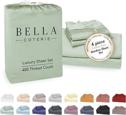 Bella Coterie Luxury Bamboo Viscose Full Size Sheet Set | 100% Organically Grown | Ultra Soft | Cooling for Hot Sleepers | 18" Deep Pocket [Sea Glass]