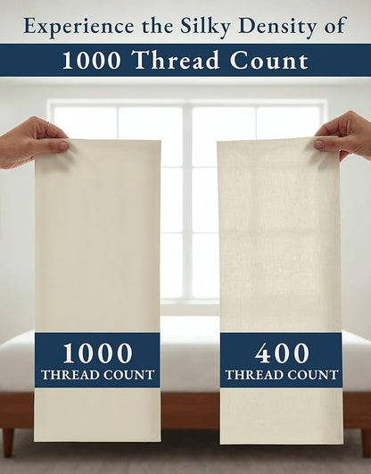 LANE LINEN 100% Egyptian Cotton Twin Bed Sheets - 1000 Thread Count, Eco Friendly Naturally Cooling Sheets, Soft & Comfy Sateen Weave for Silky Smooth Finish, Available in Variety of Color - Ivory
