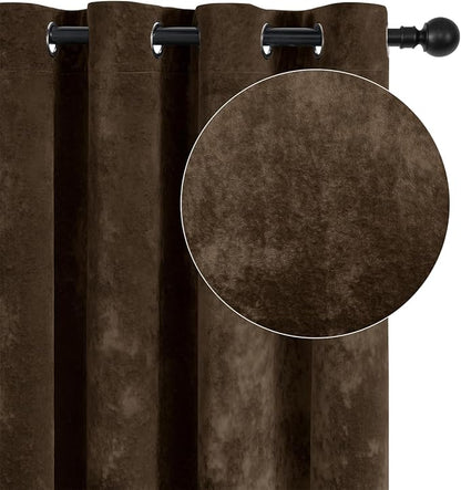 SMILETIME Chocolate Crushed Velvet Curtains 52x96 inch Luxurious Thermal Insulated Soundproof Drapes for Living Room Bedroom Office Soft and Durable Light-Filtering Window Treatments, 2 Panels