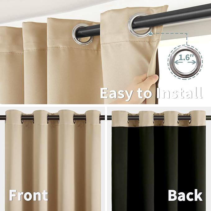 BGment Beige Blackout Curtains for Bedroom - Black Out Curtains 63 Inch Long Thermal Insulated Grommet Total Room Darkening Window Drapes for Living Room, 2 Panels, 42 x 63 Inch