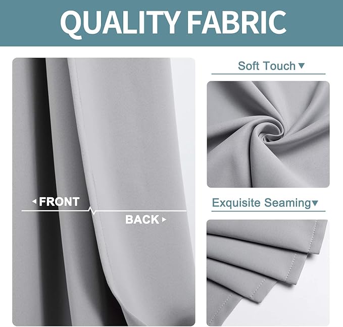 ChrisDowa Blackout Curtains 48 inches Long for Bedroom - 2 Panels Set Grommet Thermal Insulated Room Darkening Curtains for Living Room (Light Grey, 42 x 48 Inch)