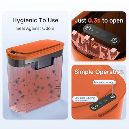 TIPGO 5 Gallon Motion Senor Bathroom Trash Can with Lid, Automatic Garbage Can Touchless, Smart Plastic Waste Basket for Narrow Spaces, Bathroom, Office, Bedroom, Living Room (Orange)