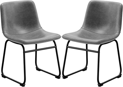 Dining Chairs Set of 8, 18 Inch Modern Armless Dining Chair with Back, Faux Leather Kitchen Dining Room Chair with Metal Legs for Home, Bistro Coffee Shops (Grey)