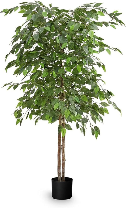 Maia Shop 5ft Artificial Ficus Tree Plant for House, Apartment or Office – Realistic Fake Indoor Plants for Living Room, Kitchen, Bedroom, Entryway or Bathroom – Faux Greenery for Home Décor
