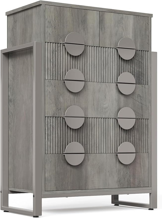 LGHM Fluted Dresser for Bedroom with 6 Drawers, Modern 6 Drawers Dressers with Semicylinder Fluted, Solid Chest of Drawers, 44.5" Tall Dresser with Stable Steel Frame, Metal Handles, Gray