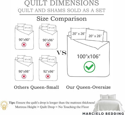 MarCielo 3-Piece 100% Cotton Oversized Bedspread Lightweight Quilt Coverlet Embroidery Farmhouse Bedding Set T0 (Yellowish Beige, Oversized Queen (100"x106"))