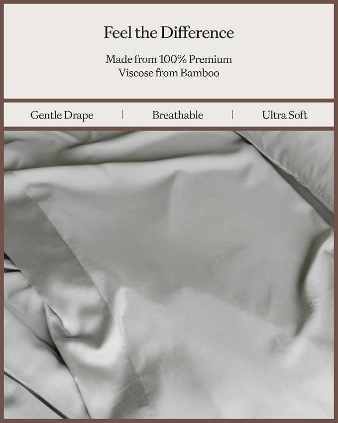 Cozy Earth Luxury Bed Sheet Set - 100% Viscose from Bamboo Fabric, Ultra-Soft & Breathable, Fits Regular & Deep Pocket Mattresses up to 20" - 5 Pieces Split King Sheet Set Light Grey