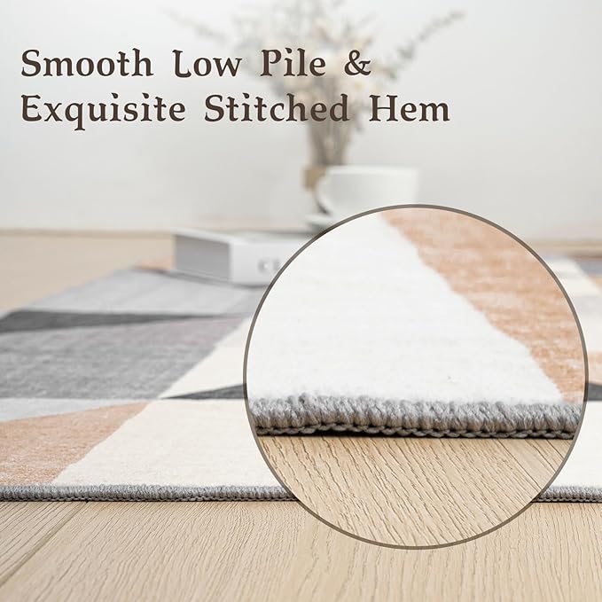 HOMFINE Washable Modern Area Rug - Geometric Style 5x7 Rugs for Living Room, Bedroom, Machine Washable Rug Soft Non Slip Non Shedding Area Rug - Grey Brown, 5'x7'