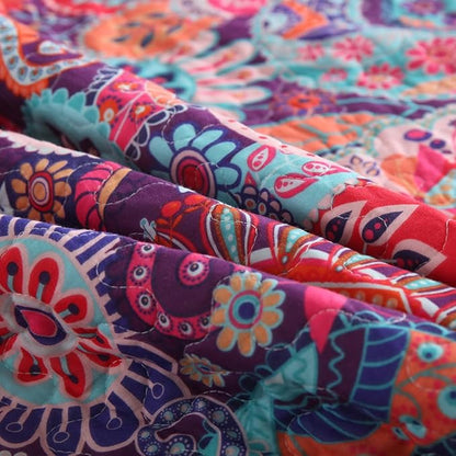 Cotton Bedspread Quilt Sets Reversible Bedding Coverlet Sets Comforter Paisley Floral Bohemian Bedspread,Bohemian Red Gorgeous Pattern,King Size