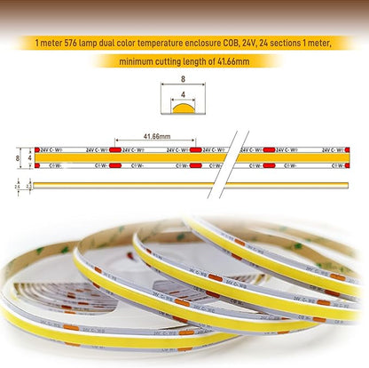 COB LED Strip Light,CCT Dimmable Strips Light,2700K-6500K,50ft/15m,8mm Wide,CRI90+ 24V LED Strips Kit with Bluetooth APP Control/Music Mode,for Bedroom,Kitchen,DIY Lighting