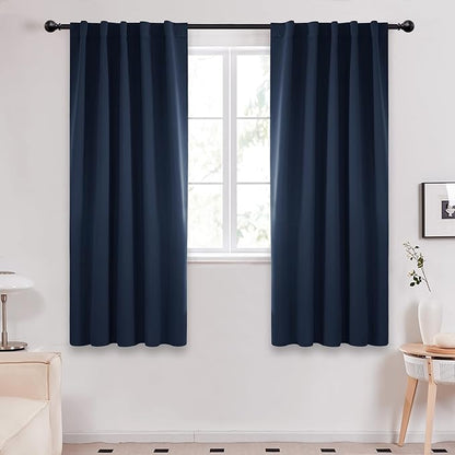 Deconovo Blackout Curtains, Thermal Insulated, W42 x L72 2 Panels, Back Tab, Machine Washable, Room-Darkening Drapes for Bedroom/Living Room Navy Blue