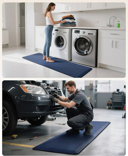 Ophanie Kitchen Mats for Floor, 3/4 Inch Thick Kitchen Rugs, 24'' x 70'' Anti Fatigue Standing Cushioned Mat, Waterproof,Comfort Ergonomic Mat for Office, Home, Sink, Blue Non-Slip Bottom