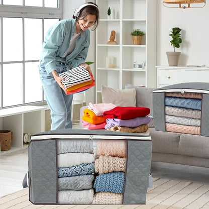 combocube 6Pcs Zippered Storage Bag for Closet King Comforter, pillow, quilt, bedding, Clothes, Blanket Organizers with Large Clear Window & Carry Handles Space Saver