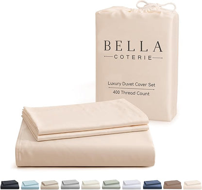 Bella Coterie Luxury Bamboo Viscose California King Size Duvet Cover Set | 100% Organically Grown | Corner Ties | Ultra Soft | Cooling | Two Pillow Shams | 106 x 94 | No Insert [Champagne]