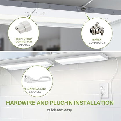 ASD 20 Pack 18 Inch LED Under Cabinet Lighting Plug in or Hardwired, High/Low/Off Switch, 8W 120V 3 CCT 2700K/3000K/4000K CRI90+, Triac Dimmable Linkable Under Counter Lights for Kitchen, ETL, White