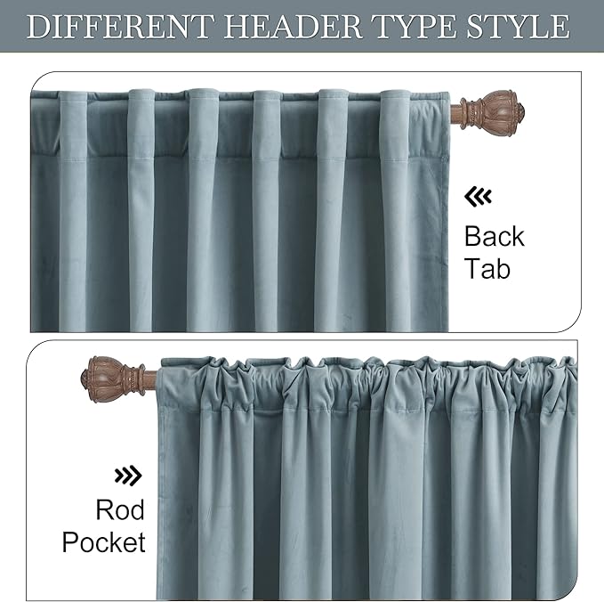 RYB Home Blue Velvet Curtains 96 inches - Blackout Curtains for Living Room, Thermal Insulated Noise Reducing Panels Soft Luxury Window Decor for Bedroom, Stone Blue, W52 x L96 inches, 2 Panels