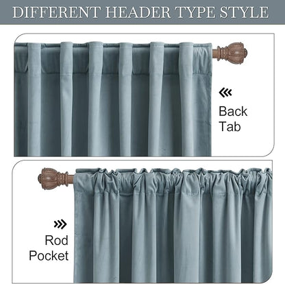 RYB Home Velvet Room Divider Curtains - Thermal Insulated Noise Reducing Panel Large Window Decor for Sliding Door Hall, Width 62 x Length 84 inch, Stone Blue, 2 Panels