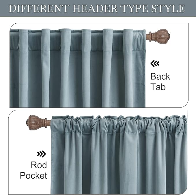 RYB HOME Velvet Curtains 90 inches Length, Back Tab & Rod Pocket Soft Fabric Curtains & Drapes for Bedroom Room Divider, Stone Blue, W 62 x L 90, 2 Panels Set