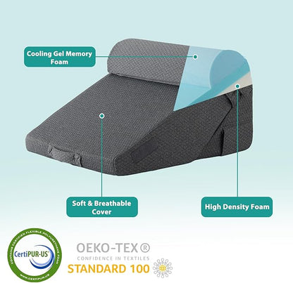Bedluxe Adjustable 4pcs Bed Wedge Pillow Set, Memory Foam Wedge Pillow Post Surgery for Back, Neck, Leg Pain Relief, Pillow Wedge for Sleeping, Sitting up in Bed, Acid Reflux and GERD, Dark Grey