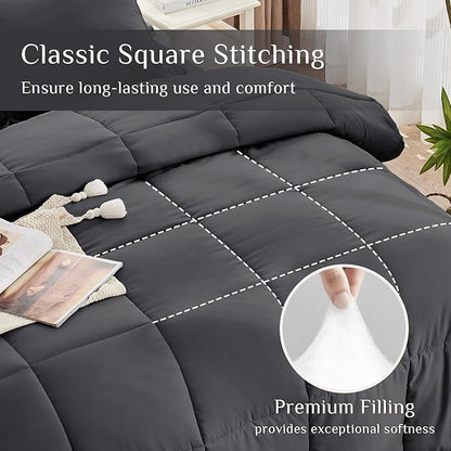 JOLLYVOGUE Oversized King Comforter Set, Ultra-Soft Bed in a Bag Oversized King Size 7 Pieces, Oeko-TEX Certified Bedding Set with Down Alternative Comforter, Sheets, Pillowcases & Shams, Dark Grey