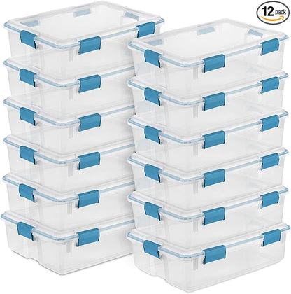 Sterilite 12-Pack Gasket Box, Weather-Resistant Storage Bins with Latching Lids, 37 Quart - Heavy-Duty Organizing Containers for Closet, Bathroom, and Office