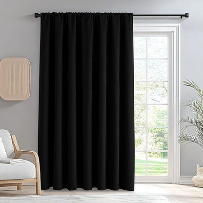 Blackout Curtains for Bedroom 1 Panel, Custom Curtains Thermal Insulated Black, Rod Pocket Room Darkening Drapes for Living Room Windows Luxury Decor(Custom Size,Black)