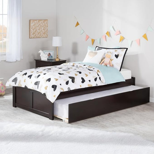 AFI Concord Twin Size Platform Bed with Footboard & Twin Trundle in Espresso