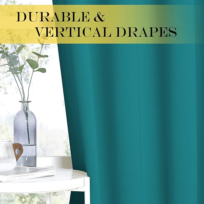 NICETOWN Blackout Room Divider Curtains for Sliding Glass Doors 102 Inches Long 1 Panel, Extra Wide Curtains for Doorway Patio Bedroom Living Room (Peacock Teal, 80Wx102L, 1 Panel)