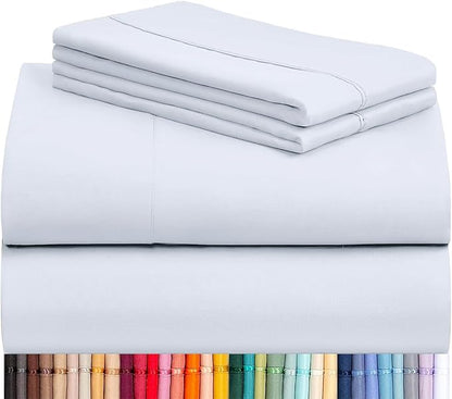 LuxClub 4 PC Sheet Set Bed Sheets Deep Pockets 16" Eco Friendly Wrinkle Free Cooling Machine Washable Hotel Bedding Silky Soft - Baby Blue King