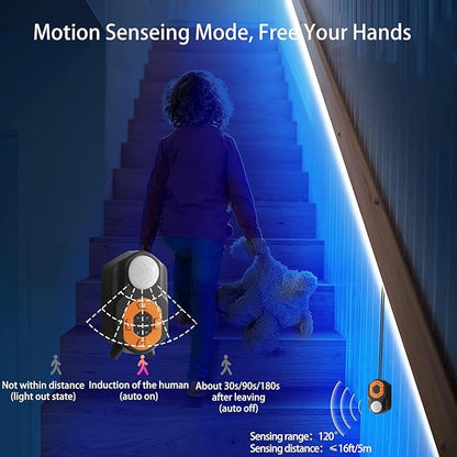 Motion Sensor LED Light Strip 19.68ft Under Bed Lights, RGB 3 Mode Motion Activated Bed Light with Music Sync and Timer, Dimmable Color Changing LED Lights Christmas Gift
