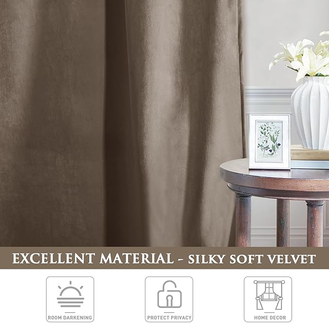 StangH Taupe Curtains 94 inches Long Premium Velvet Blackout Drapes for Bedroom/Office, Heavy Soft Curtains with Noise Reduction, Modern Neutral Home Decor, W52 x L94, 2 Panels