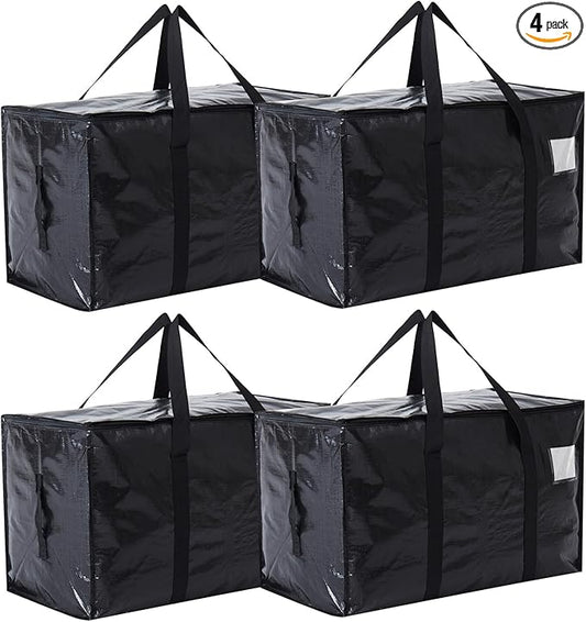 Moving Bags Heavy Duty Extra Large, Moving Boxes, Moving Supplies Essentials, Blue Storage Bins with Lids, Plastic Packing Totes, Storage Bags for Clothes with Handles & Zippers Black, 4 Pack