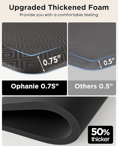 Ophanie Kitchen Mats for Floor, 3/4 Inch Thick Kitchen Rugs, 20'' x 60'' Anti Fatigue Standing Cushioned Mat, Waterproof,Comfort Ergonomic Mat for Office, Home, Sink, Black Non-Slip Bottom
