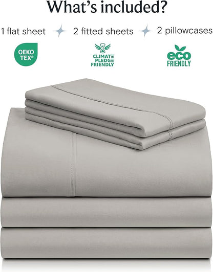 LuxClub 5 PC Split King Sheet Set, Deep Pockets Wrinkle Free Cooling Bed Sheets Hotel Bedding for Women, Men, Includes 1 Fitted Sheet, 1 Flat Sheet and 2 Pillowcases-Light Taupe