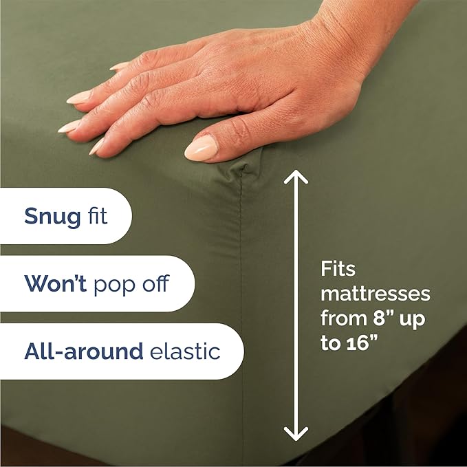 Queen 6 Piece Sheet Set - Cooling, Comfy & Breathable - Hotel Luxury Bedding, Includes Fitted Sheet for Women, Men, Kids & Teens - 1 Flat, 1 Fitted Sheet, 4 Pillowcases with Deep Pockets - Sage Green
