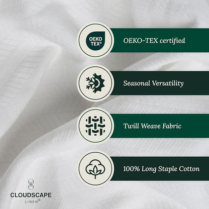 Cloud Scape Linen 100% Cotton Blanket King 92x108 White - Cozy Herringbone Weave, Fits Up to Cal King Beds, Breathable Softness, All-Season Warmth, Heavy Layering Winter Blanket