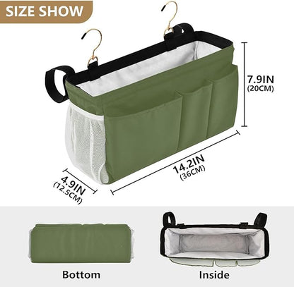 KOPIRIT Dark Cyan Bedside Caddy Storage Bag Bedside Organizer for Headboards Bunk Beds Hanging Storage Organizer 6 Pockets with Hooks for Magazine Water Bottle Holder