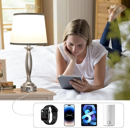 Seealle Lamps for Bedrooms Set of 2 - Touch Bedside Lamp with USB C+A, 3 Way Dimmable Nightstand Lamps with USB Port, Wood Table Lamp for Living Room Guest Room Bed Side End Table(Bulbs Included)