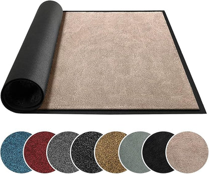 Mibao Dirt Trapper Door Mat for Indoor Outdoor, Waterproof All-Season, All-Weather Doormat, Heavy Duty Non-Slip Entrance Rug, Low Profile Absorbent Entrance Mat Carpet, 36" x 24", Beige