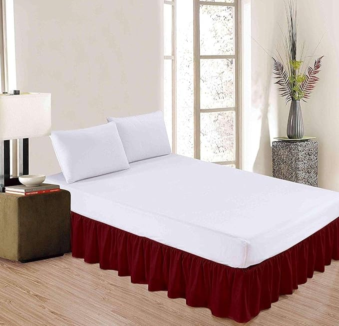 Burgundy Solid Ruffled Bed Skirt Full-8 Inch Drop Split Corner, Microfiber Bedskirt with Platform Three Sided Coverage