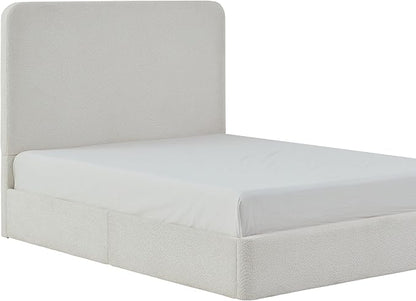 Queen Size Upholstered Bed Frame, 52" High Headboard Wingback Bedframes, Canter Tall Headboard Floor Platform Beds, No Box Spring Needed No Noise/Easy Assembly/Minimalist, Pearl White Chenille