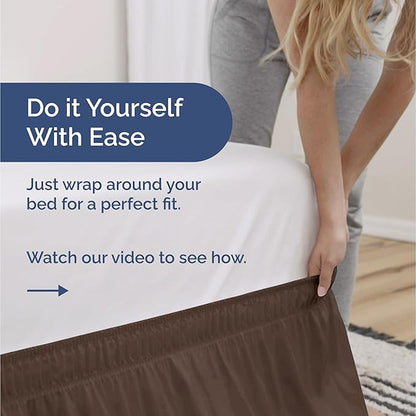 Wrap Around Dust Ruffle Bed Skirt - Brown - Twin/Twin XL Size Beds with 15 Inch Drop - Easy Fit Elastic Strap - Adjustable Pleated Bedskirt w/Brushed Fabric - Wrinkle Free - Women, Men, Kids & Teens