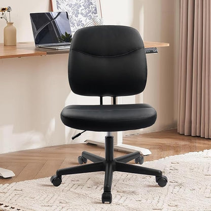 CLATINA Armless Home Office Chair, Small PU Leather Ergonomic Low Back Desk Chair with Lumbar Support and Wheels, Adjustable Height 360° Swivel Rolling Computer Task Chair, Black, 6 Pack