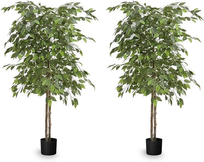Maia Shop 2 Pack, 5ft Artificial Ficus Tree, Fake Plants for Home Decor, Natural Wood Trunk