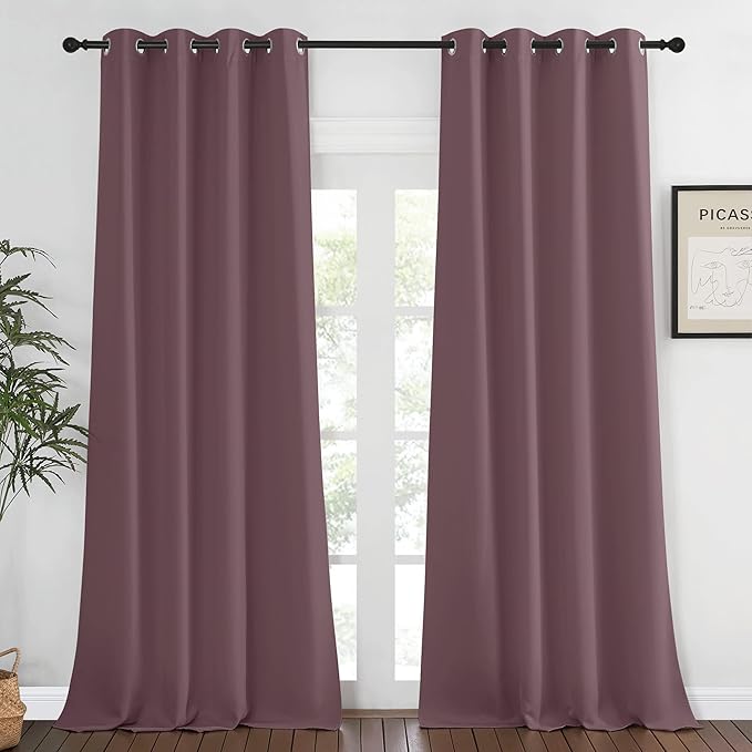 NICETOWN Bedroom Curtain Room Darkening Drapery 102 inches Length - Home Fashion Thermal Insulated Grommet Room Darkening Curtain for Living Room (Dry Rose, 1 Panel, 52 x 102 inches)