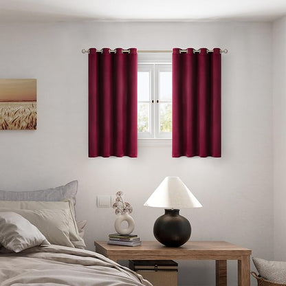 BGment Short 100% Blackout Curtains for Bedroom, Thermal Insulated Lined Energy Efficiency Noise Reducing Grommet Curtains 45 Inch Length for Small Window 2 Panels Each 52 Inch Wide, Burgundy Red