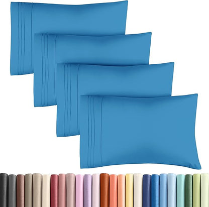 King Pillow Cases Set of 4 - Ultra Soft Hotel Quality Pillowcase Covers - Comfy, Cozy & Wrinkle Free - Shrinkage, Stain & Fade Resistant - Machine Washable Pillow Protectors - 4 Piece Set - Denim Blue