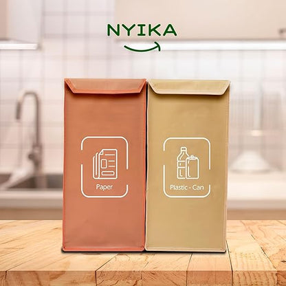 NYIKA - Recycling Organizer - Reusable Recycling Bags - Recycling Sorter - Trash Sorting Bins - 2 Compartment Recycle - Pack of 2 Bags with Lid