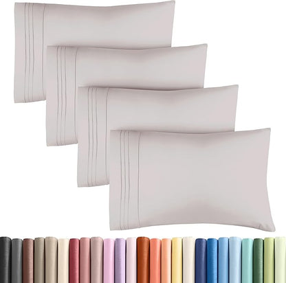 King Pillow Cases Set of 4 - Ultra Soft Hotel Quality Pillowcase Covers - Comfy, Cozy & Wrinkle Free - Shrinkage, Stain & Fade Resistant - Machine Washable Pillow Protectors - 4 Piece Set - Light Grey