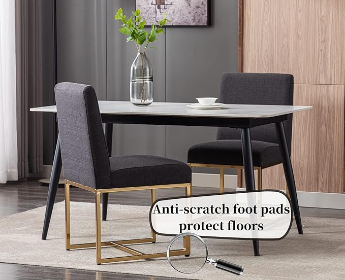 CIMOTA Black Modern Dining Chairs Set of 4, Upholstered Linen Dining Room Chairs Armless Side Chair with Gold Base for Kitchen, Charcoal Black, 4PCS